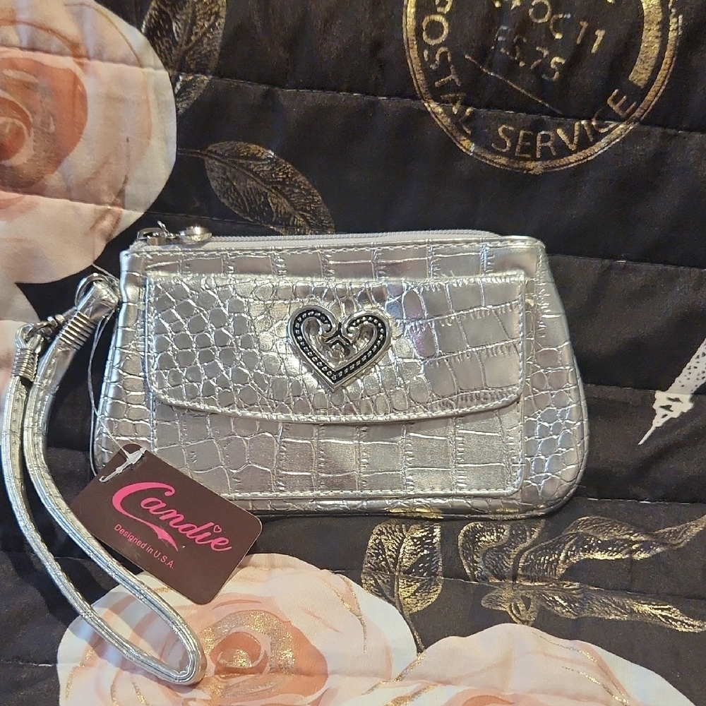 Candie's Silver Metallic Heart Accent Wristlet